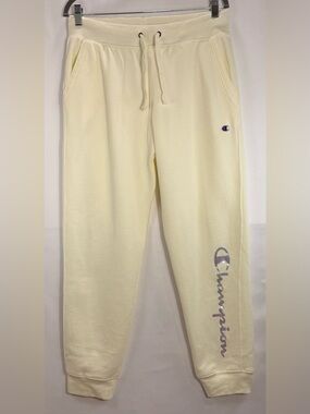 Champion Cream Jogger Sweatpants Logo Graphic Size L